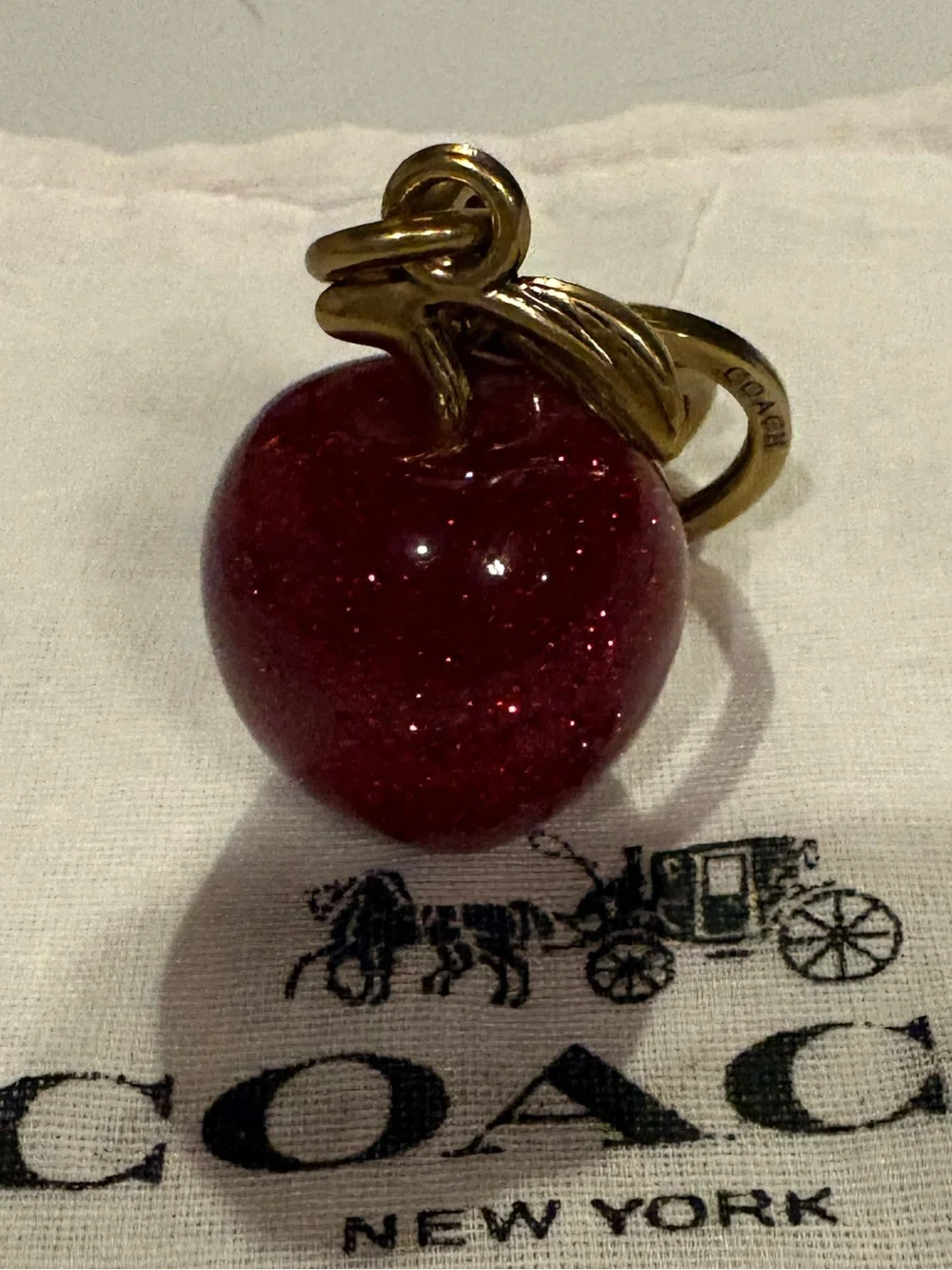 Coach Red Glitter Apple Keychain/Bag Charm with Dust Bag